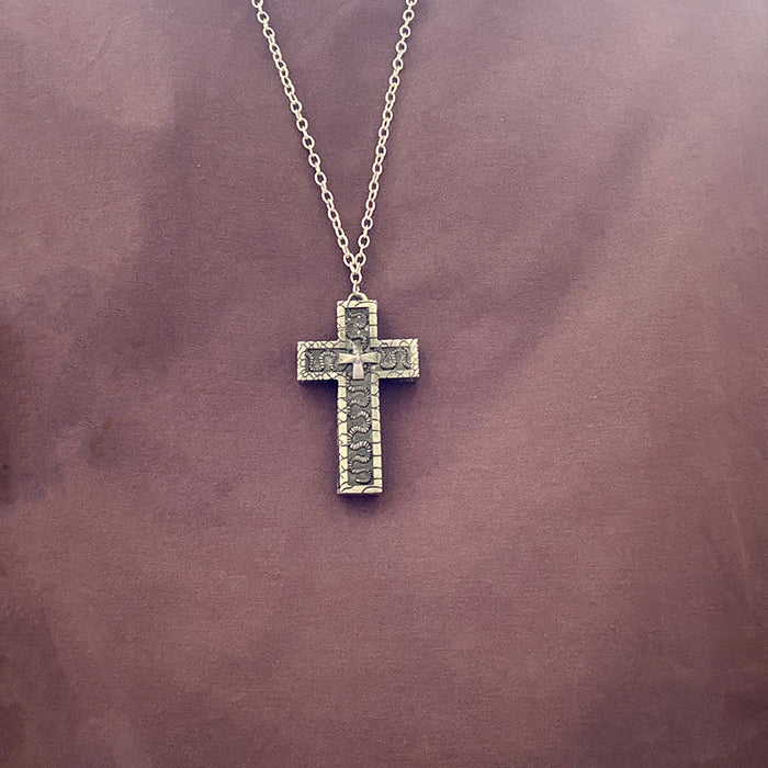 Wholesale Retro openable double-layer cross snake necklace holiday gift pendant