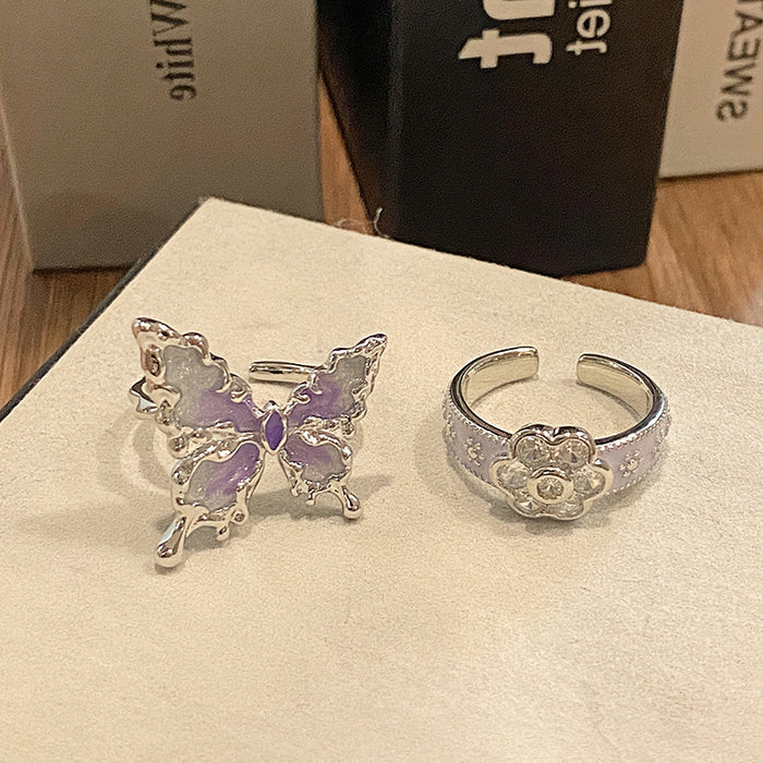 Wholesale Butterfly ring full of diamonds and ice flowers, high-end and niche design, open-ended ring