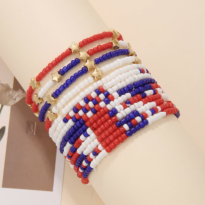 Wholesale American Independence Day Glass Rice Bead Multi-layer Bracelet Set JDC-BT-ShiY007