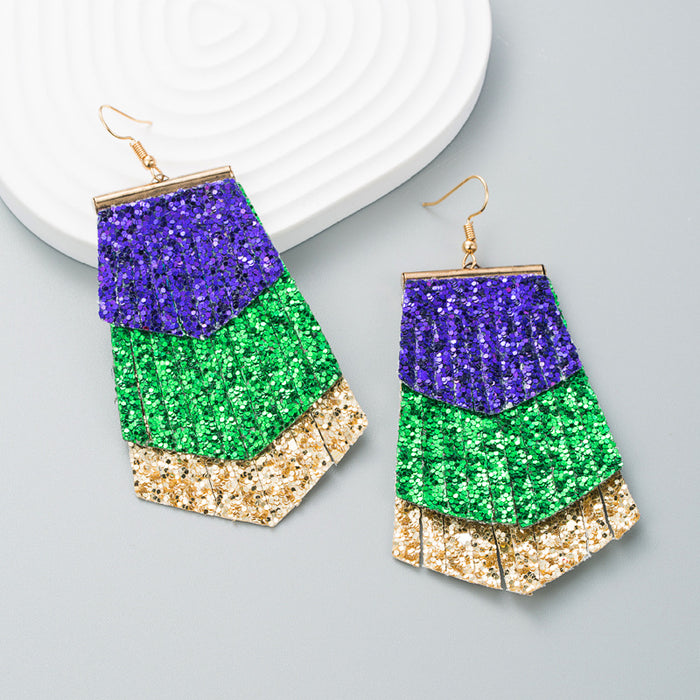 Wholesale Multilayer leather patchwork leaf-shaped leather earrings