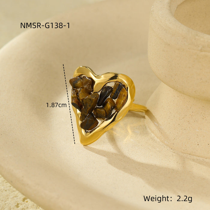 Wholesale Heart-shaped stainless steel ring inlaid with natural stones