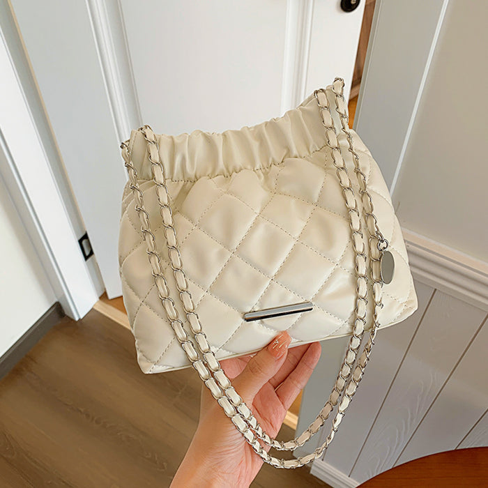 Wholesale PU Diamond Embroidery Chain Drawstring Crossbody Bucket Bag JDC-SD-MingShuo007