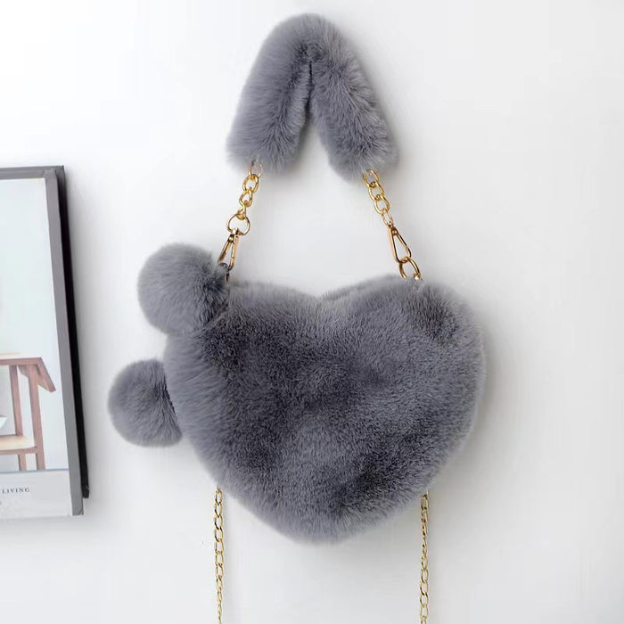 Wholesale Winter Plush Bag Simple All-match Heart-shaped Bag Shoulder Crossbody Women's Bag Valentine's Day Gift