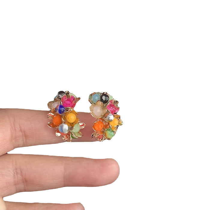 Wholesale flowers natural stone  925 silver ins rainbow small stone earrings