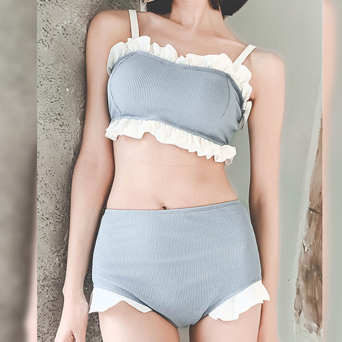 Wholesale Split swimsuit, camisole, ruffle edge, sexy high waisted, conservative hot spring swimsuit