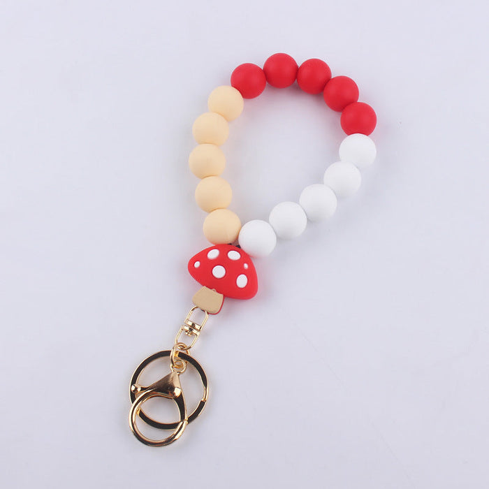 Wholesale Cartoon Silicone Mushroom Beaded Wrist Keychain JDC-KC-GuangTian012