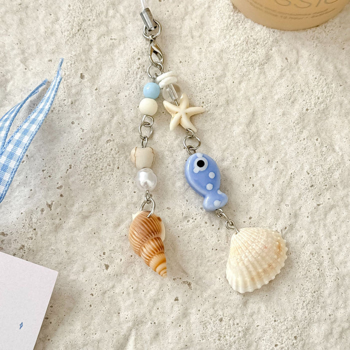 Wholesale shell starfish mobile phone chain bag hanging camera clover pendant keychain
