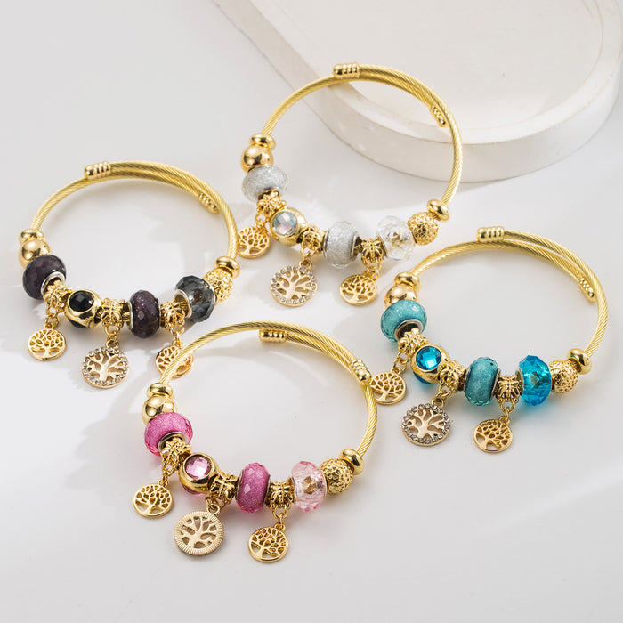 Wholesale Modern Tree Of Life Eiffel Tower Pendant Bracelet Pink Alloy Rhinestone Fashion Accessory Gift For Travel Souvenir