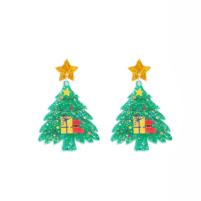 Wholesale Christmas New Year Acrylic Earrings European and American Christmas Tree Christmas Stocking Gift Box Star Simple Earrings