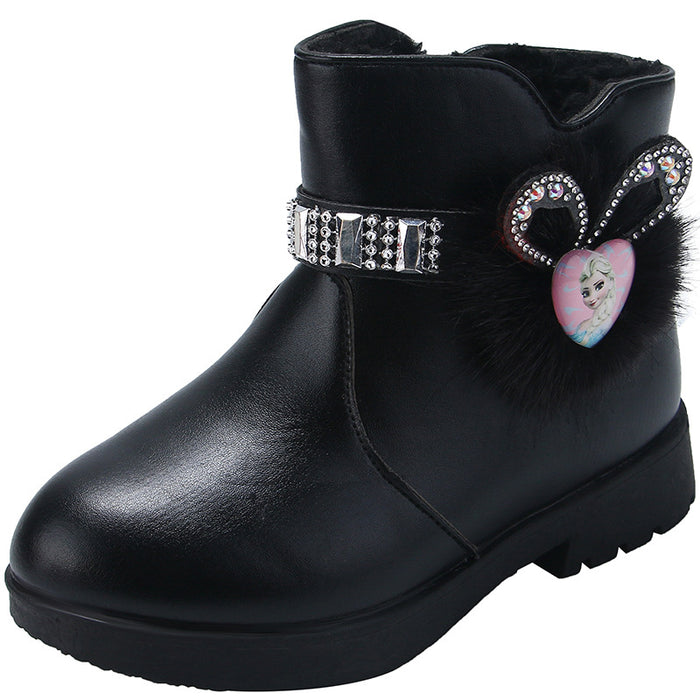 Wholesale A Pair/ Girls' Cotton Boots Mid-range Children's Fashionable Rabbit Ear Rhinestone Warm Shoes JDC-KS-SB004