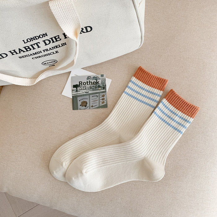 Wholesale Socks with striped midsole socks, trendy contrasting colors, stacked socks, cotton