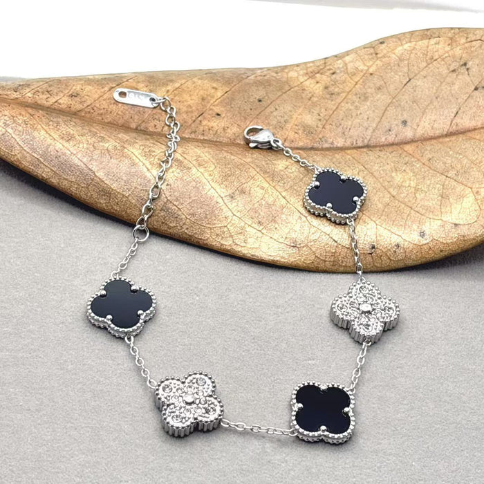 Wholesale Bracelet Lucky Flower Bracelet Steel Diamond Set Stainless Steel Five Flower Bracelet
