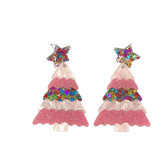 Wholesale Acrylic Christmas Tree Star Earrings For Women Cute Cartoon Holiday Party Jewelry Accessory Boutique Gift