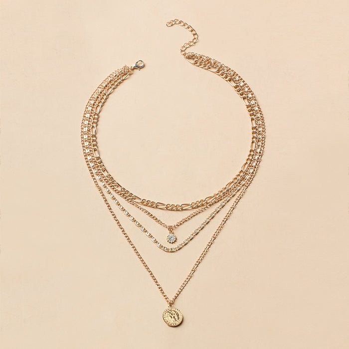 Wholesale Necklace Punk Style Street Portrait Coin Thick Chain Multi-Layer Necklace