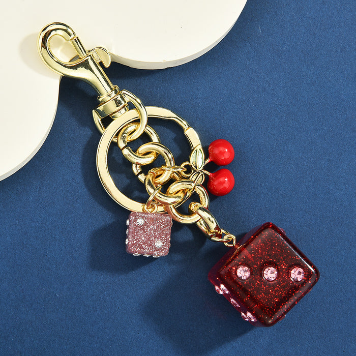 Wholesale dice bag hanging vintage cherry keychain pendant bag hanging dice glitter pink
