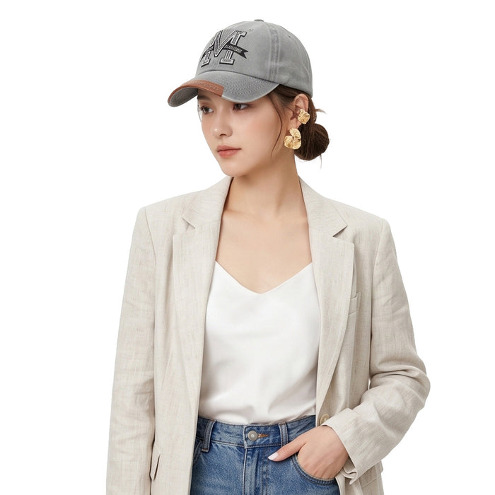 Wholesale Retro Distressed Baseball Cap with Letter Embroidery and Leather Edge - Olive - Trendy Street Style Cap for Everyday Use