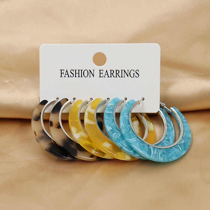 Wholesale Acetic acid sheet C-shaped circular earrings for women, geometric 3 pairs earring set