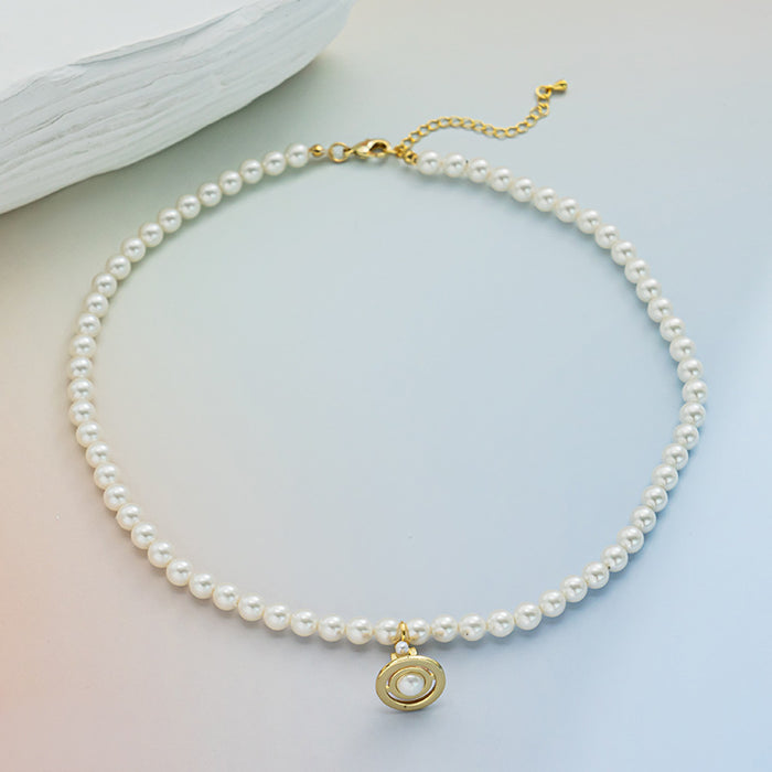 Wholesale Oil Dropping Saturn Pendant Pearl Necklace JDC-NE-QiL004