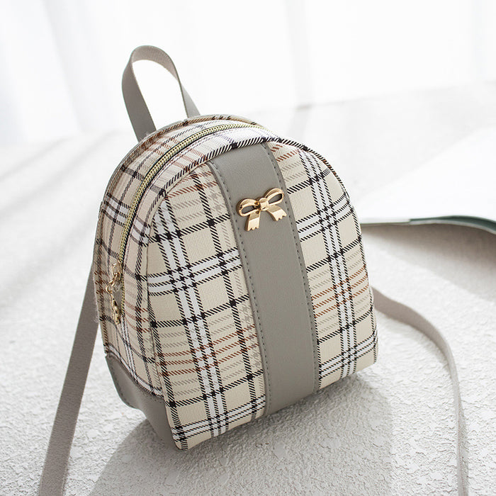 Wholesale Printed Checkered Backpack Summer and Autumn New Products Women's Bow Student Leisure Small Bag JDC-BP-JF001