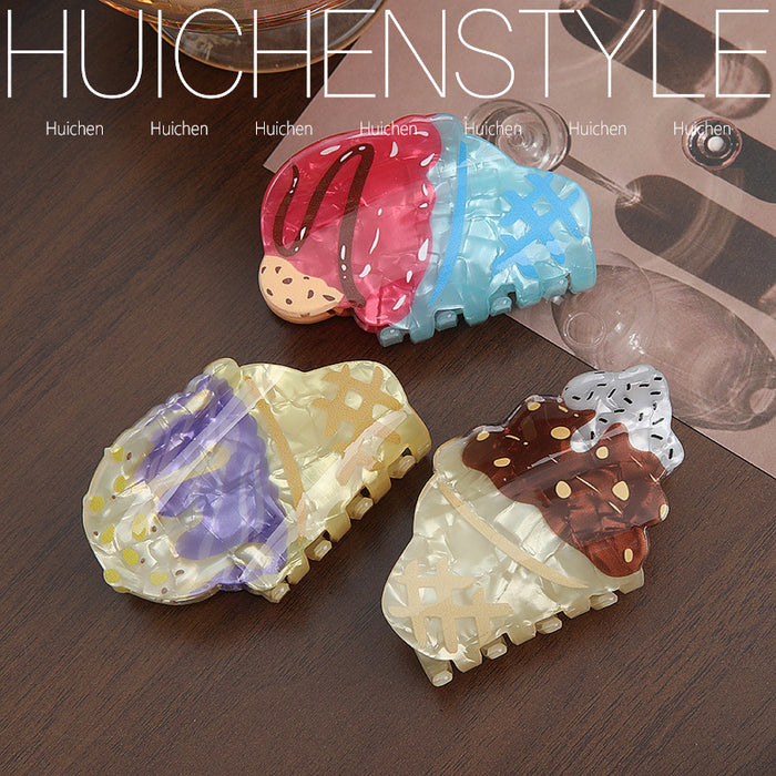 Wholesale PVC Cute Ice Cream Cone Claw Clip Colorful Cream Design Women S Hair Accessory Everyday Styling Gift