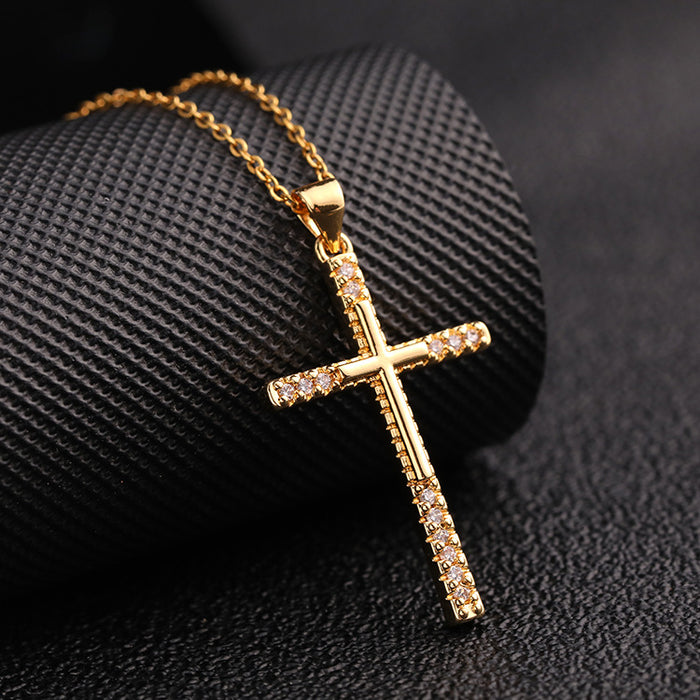 Wholesale Copper Inlaid Zircon Cross Pendant Necklace JDC-NE-ShangY035