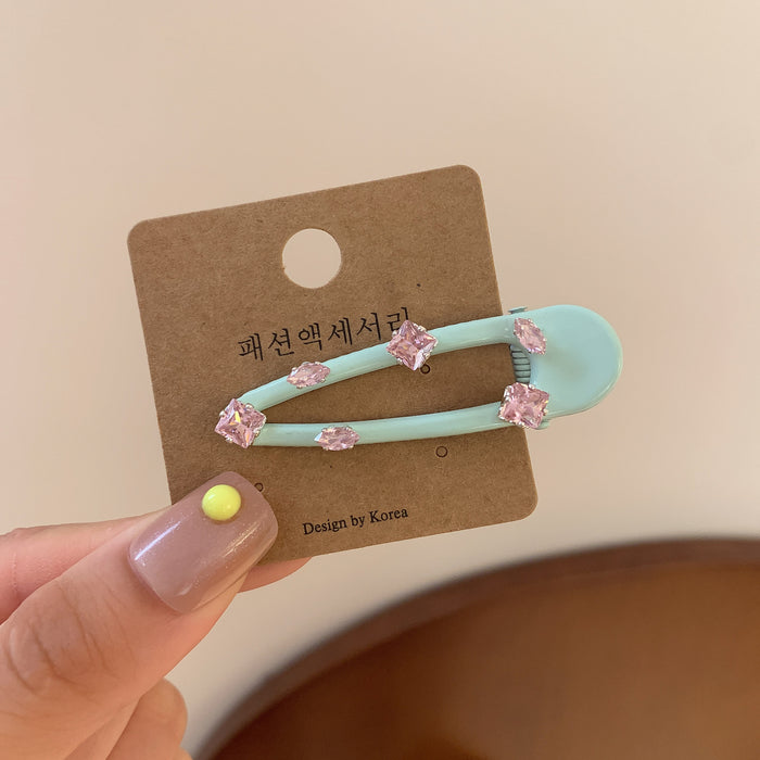 Wholesale Mint green pink diamond water drop hairpin temperament personality sweet diamond hair accessories girl bangs clip