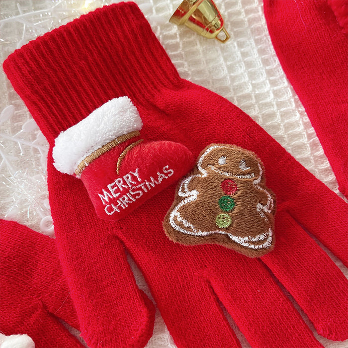 Wholesale Red gloves women' s winter elk couple gift cute thick five-finger warm gloves