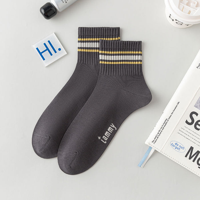 Wholesale New boneless sports socks, sweat absorbing and breathable short tube socks, striped letter college style cotton socks