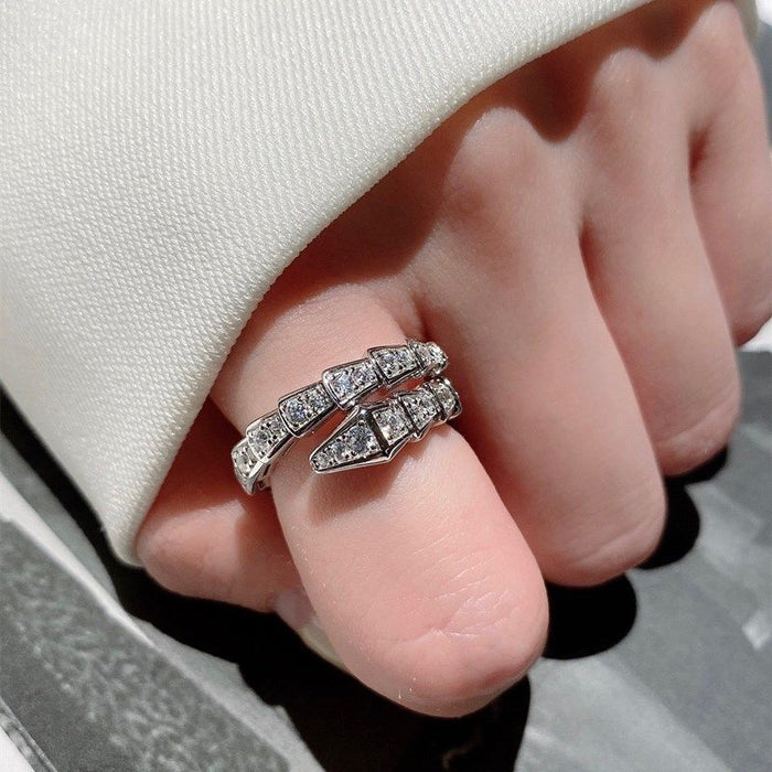 Wholesale Small Snake  Diamond Snake Bone  Open Ring Women's Index Finger Texture Ring