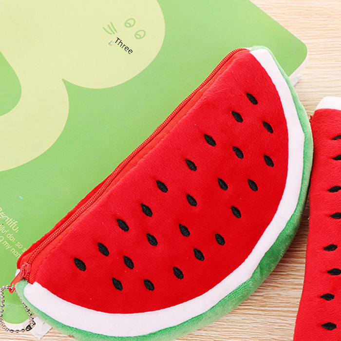 Wholesale Fashionable Cute Big Watermelon Cute Plush Stationery Bag Storage Pencil Case Melon Design Children's Shoulder