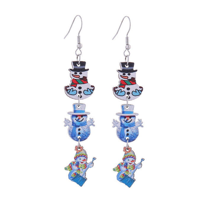 Wholesale Christmas tree hat bell snowman wooden holiday earrings