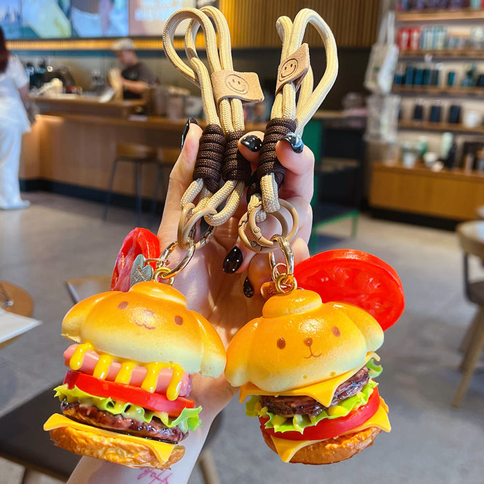 Wholesale Trendy Simulated Puppy Burger PVC Keychain Pendant Food Charm For Bags