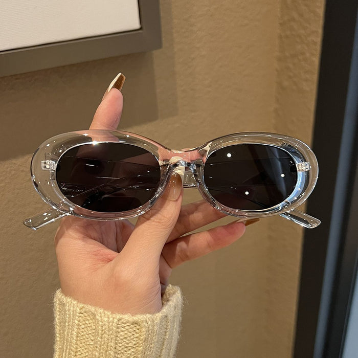 Wholesale  Oval white frame sunglasses  concave sunglasses Women's Big Face cat eye sun protection