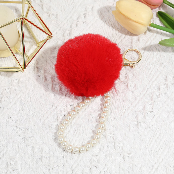 Wholesale Cute Pearl fur ball pendant bag decoration plush keychain mobile phone earphone cover car fur ornaments