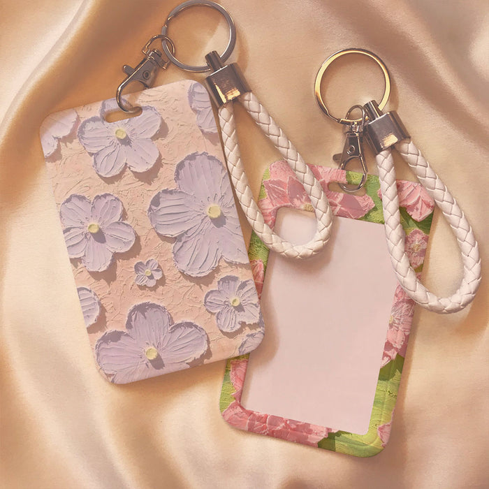 Wholesale Oil Painting Flower Card Holder with Lanyard Keychain