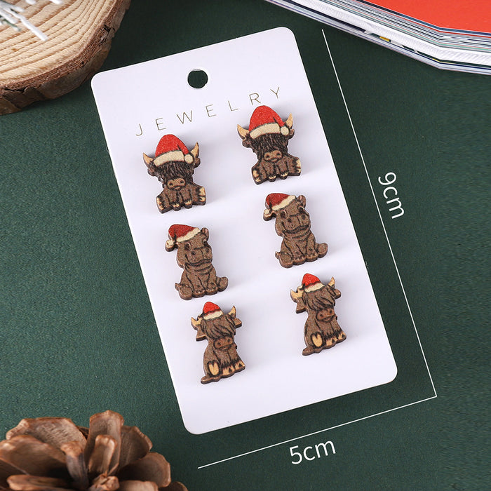 Wholesale Wooden Christmas Cow Earrings Set Trendy Animal Jewelry Accessory