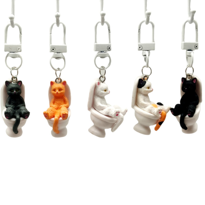 Wholesale Cartoon Sitting Toilet Kitten PVC Keychain JDC-KC-TYS019