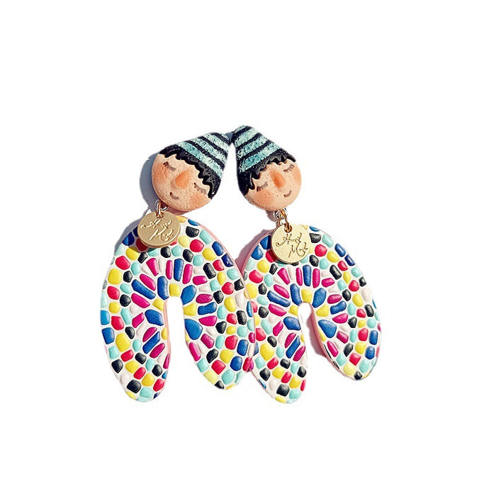 Wholesale Ethnic Style Colorful Doll Cartoon Alloy Earrings JDC-ES-Xingj028