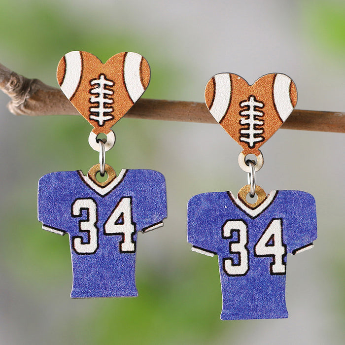 Wholesale Love Football Dress Pendant Earrings Wooden Double-sided Sports Earrings