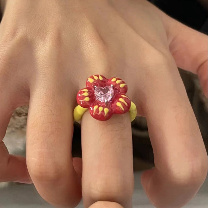 Wholesale Love zircon flower ring, niche temperament, light luxury, fashionable and versatile ring