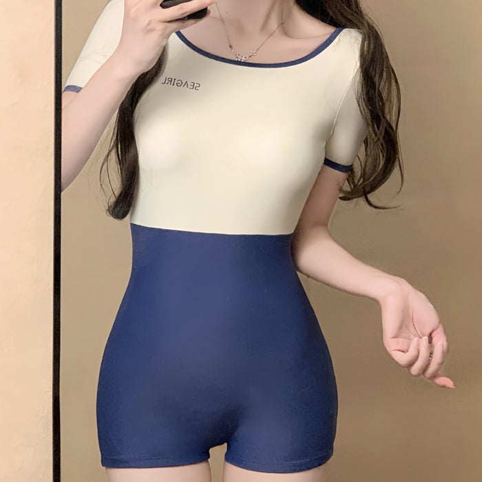 Wholesale Swimsuit Swimsuit Swimming Pool Special Racing Color Collision Conservative Flat Corner Swimsuit Hot Spring Beach Vacation
