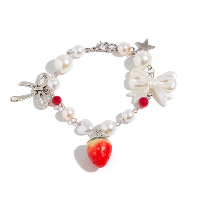 Wholesale Strawberry Bow Pearl Zinc Alloy Bracelet JDC-BT-DaoNi001