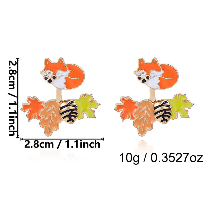 Wholesale Autumn Pumpkin Pinecone Maple Fox Dangle Earrings Drop Oil Double Layer Jewelry Accessory