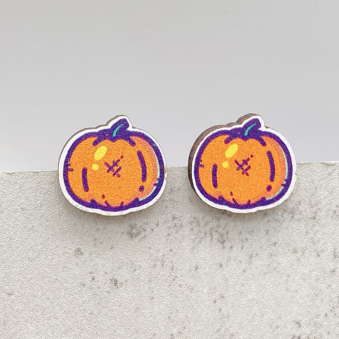 Wholesale  Earrings Horror Pumpkin Ghost Bat Wooden Earrings