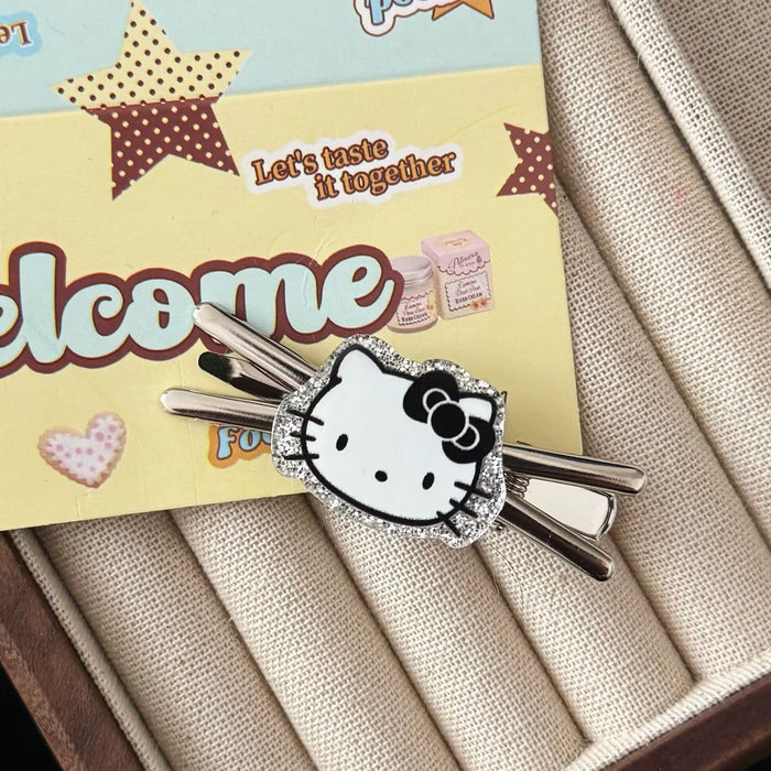 Wholesale Black Glitter Cat Cross Hairpin Japanese Simple Sweet Cool Style Girl Duckbill Hairpin Hair Accessories
