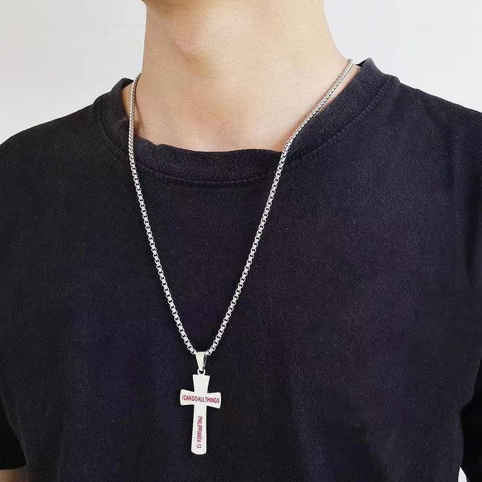 Wholesale Scripture Hemisphere Cross Titanium Steel Necklace JDC-NE-Xinx004