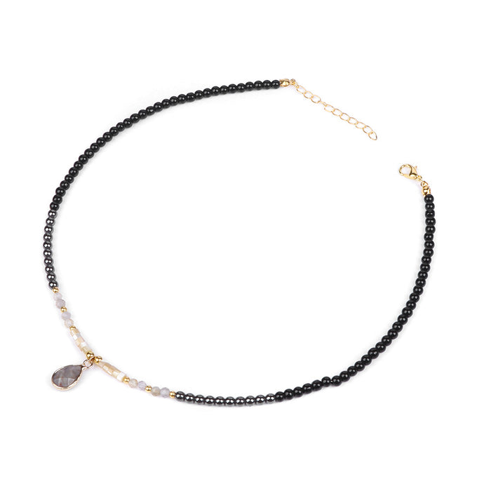 Wholesale Stone bead pendant necklace 8mm black hematite round beads