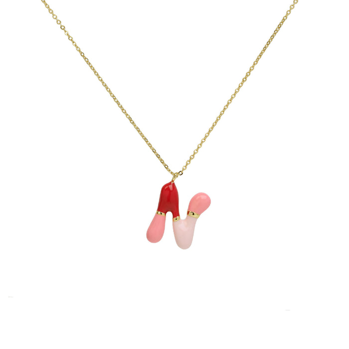 Wholesale 2PCS 18k Brass Drip Gel Capsule Colorful 26 English Letter Necklace JDC-NE-BaiYi009