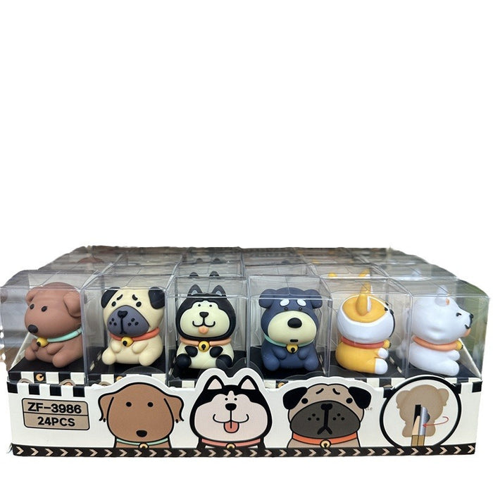 Wholesale Cute pet animal silicone puppy small Shiba Inu pen shaved sand skin dog turning pen knife Husky ornament rolling pen knife