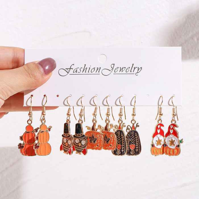 Wholesale Thanksgiving Pumpkin Earring Set Trendy Fall Alloy Drop Earrings Fashion Accessory